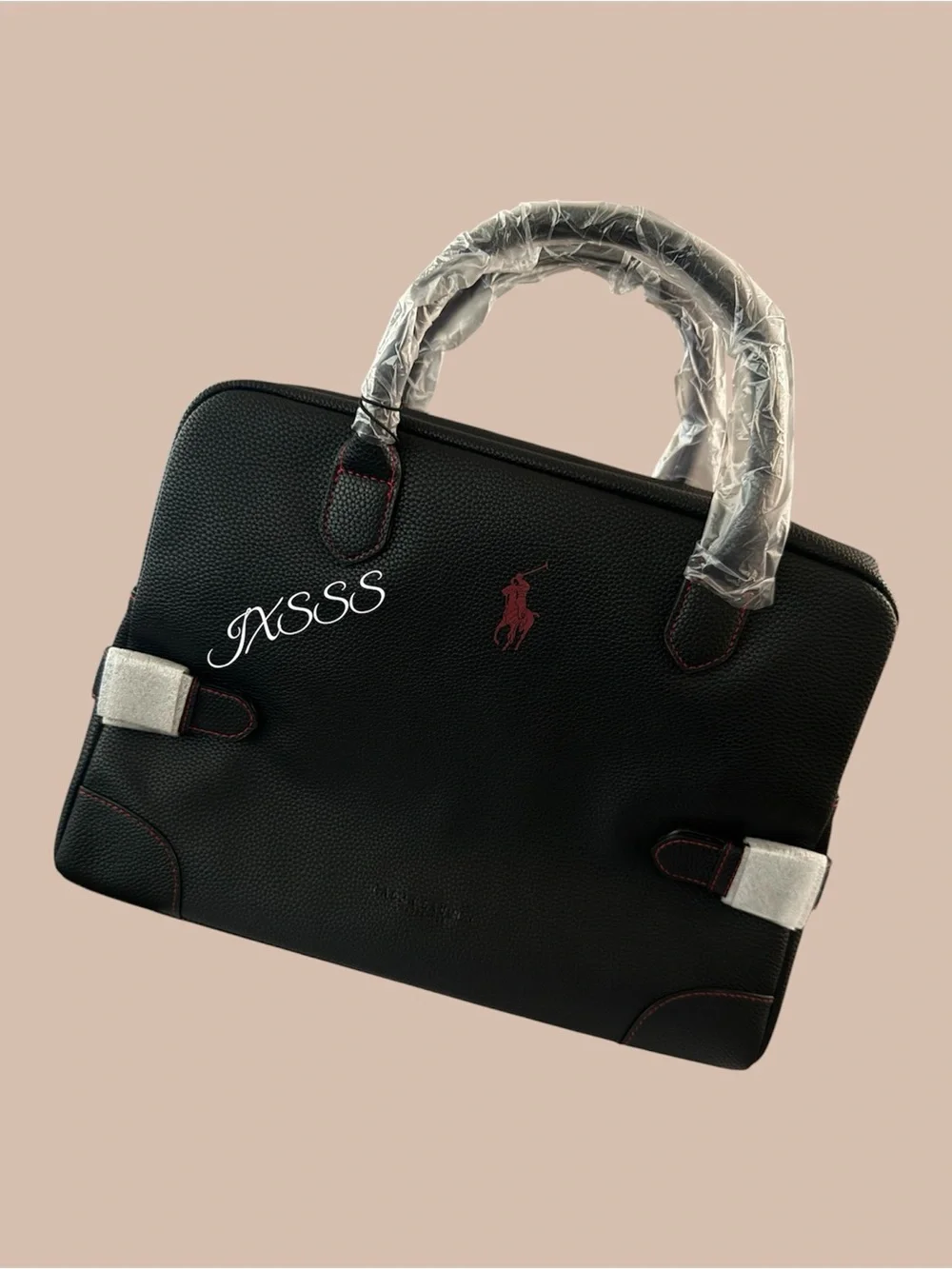 Black-Red Polo Ralph Lauren (Pebbled-Leather) Weekender-Tote Bag